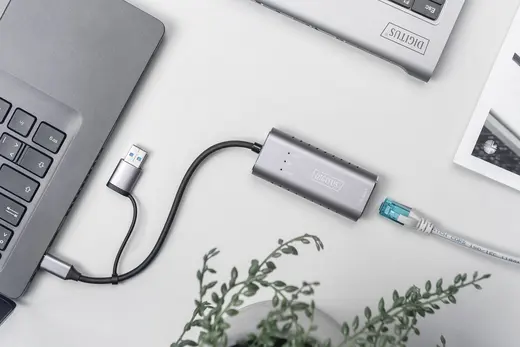 DIGITUS DN-3028 USB Tip C™ Gigabit Ethernet Adaptörü 2.5G, USB-C™ + USB-A (USB 3.1/3.0) görseli 3