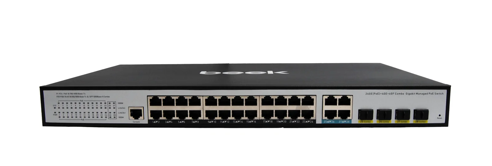 BEEK BN-GS-2244P4S L2 Yönetilebilir Switch 24 x 10/100/1000Mbps IEEE802.3af/at PoE+ port (Port başına 30.8 watt)