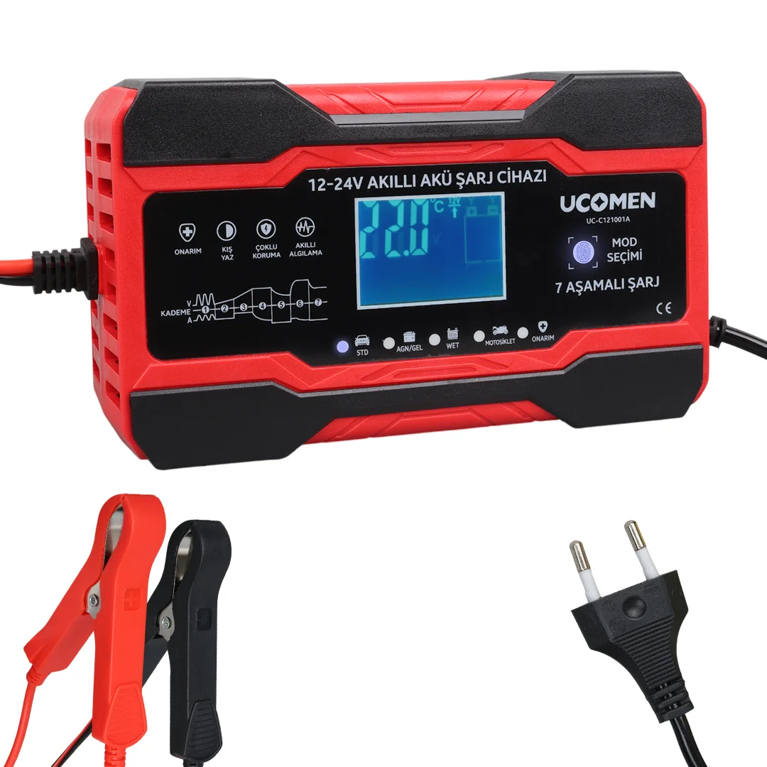 UCOMEN UC-C121001A KIRMIZI 12/24 VOLT MAX 10 AMPER LED GÖSTERGELİ AKÜ ŞARJ CİHAZI
