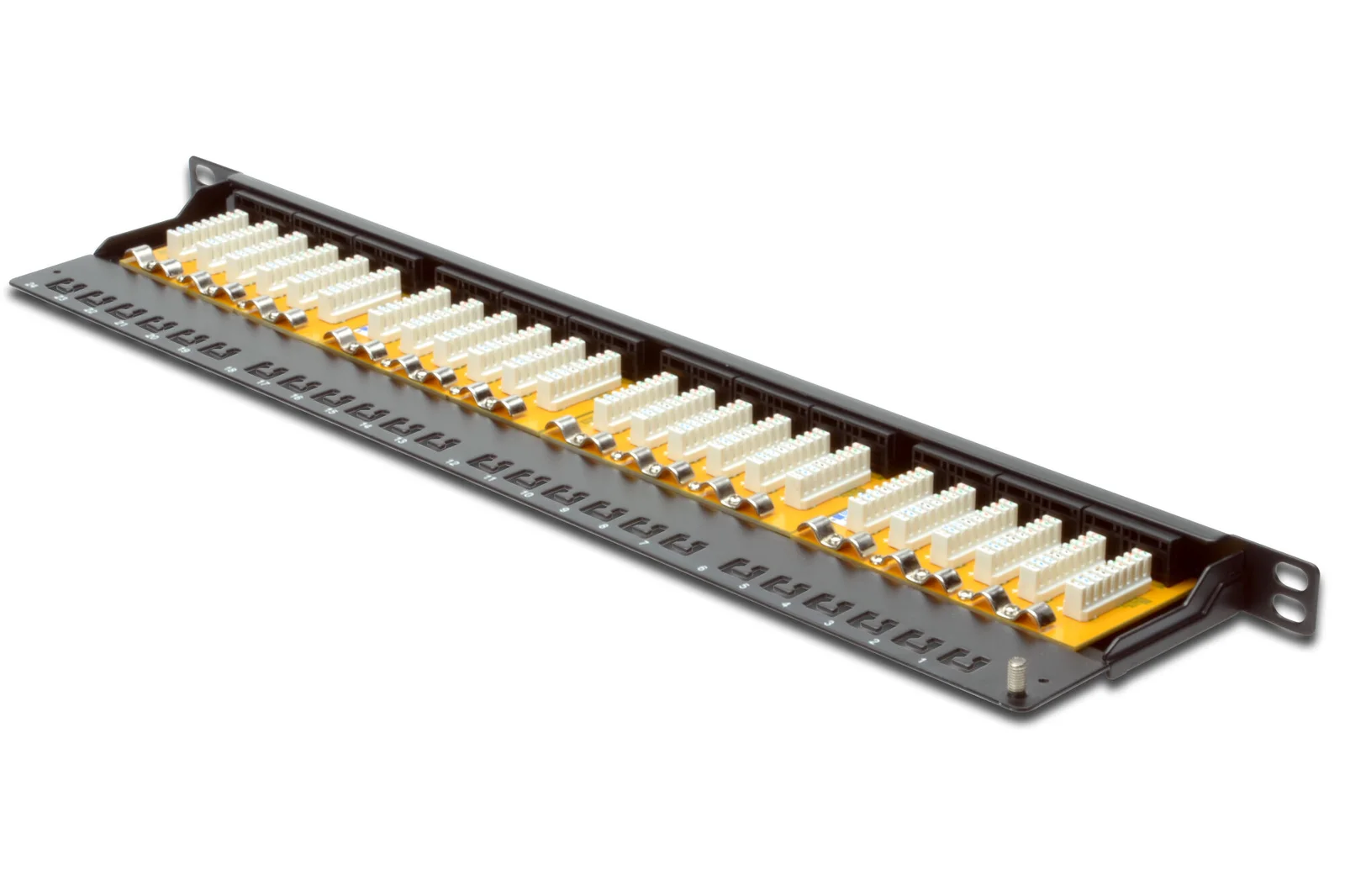 DIGITUS DN-91624U-SL-SH 19" 24 port Cat-6 UTP Patch Panel, 8P8C, LSA, 0,5U boyut, tozdan korumak için kapaklı, zırhsız