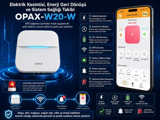 OPAX-W20-W Beyaz BGR-09 Kablosuz Sirenli Akülü WiFi Ev ve İşyeri Alarm Seti görseli 3