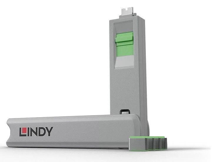 LINDY LIN-40426 USB C Port Blocker 4pcs + Key, Green