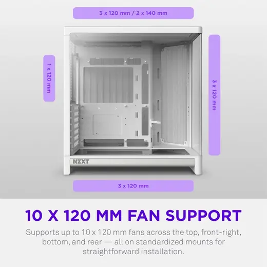NZXT H6 RGB+ CC-H62FW-P1 Dual-Chamber Gaming Mid-Tower PC Kasası Beyaz görseli 4