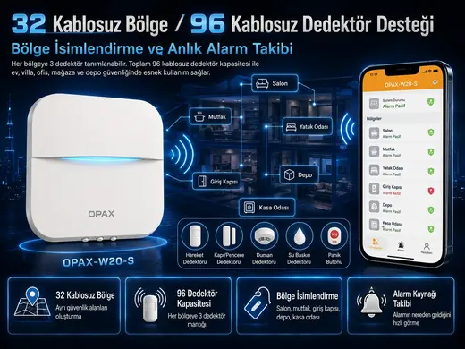 OPAX-W20-BEYAZ+BGR-09 GPRS I WİFİ & BGR-09 KABLOSUZ SİRENLİ ALARM SİSTEMİ (1 YIL AHM ÜCRETSİZ) alternatif görünüm