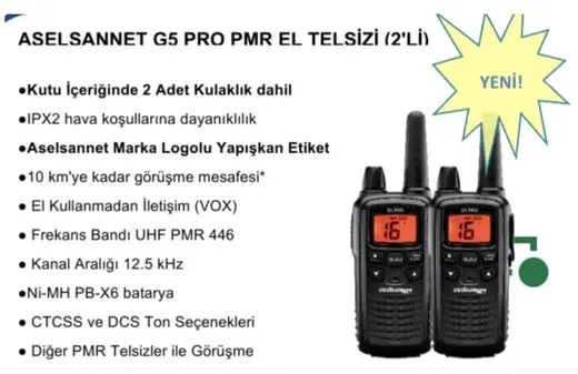 Aselsan PMR-M446-1000 G5 PRO PMR 2 li El Telsizi + Kulaklık alternatif görünüm
