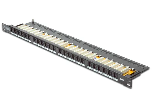 DIGITUS DN-91624U-SL-SH 19" 24 port Cat-6 UTP Patch Panel, 8P8C, LSA, 0,5U boyut, tozdan korumak için kapaklı, zırhsız alternatif görünüm