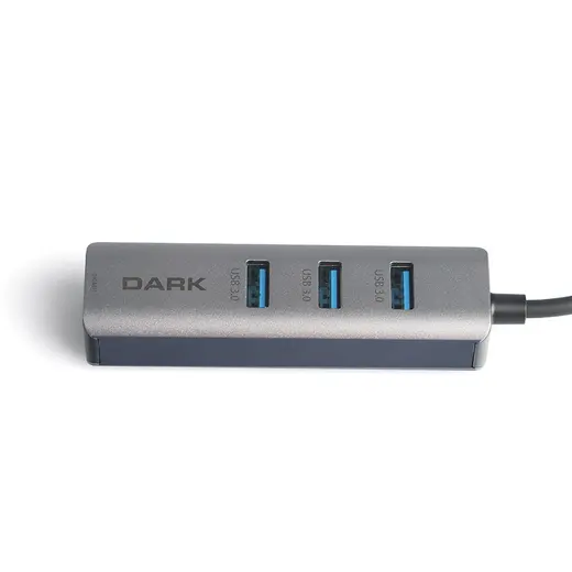DARK DK-AC-USB332GL USB3.0 TO 3 PORT USB3.0 RJ45 HUB GRI alternatif görünüm