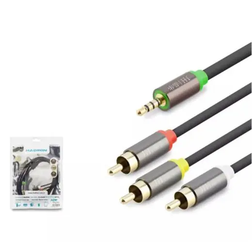 HADRON HDX1064 3.5MM TO 3RCA KABLO 2LINE GOLD 1.5M SİYAH