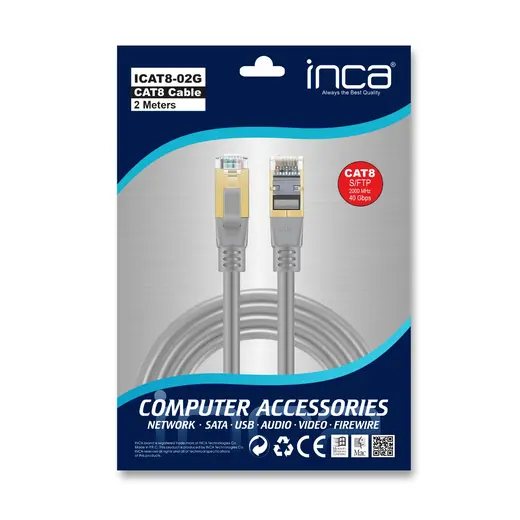 INCA 2metre CAT8 S/FTP ICAT8-02G Gri Patch Kablo görseli 1