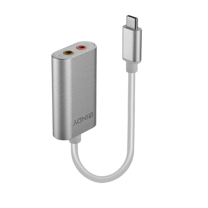 LINDY LIN-42711 USB Tip C Ses Çeviricisi, USB C Erkek <-> 2 x 3.5mm Dişi USB Type C Audio Converter