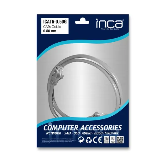 INCA ICAT6-0,50G 0,50MT 24AWG CAT6 UTP PATCH KABLO GRİ alternatif görünüm
