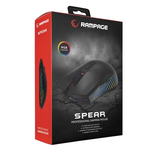 Rampage SMX-G68 SPEAR V2 FULL RGB 12800 DPI Siyah 7D Makrolu Gaming Oyuncu Mouse görseli 4