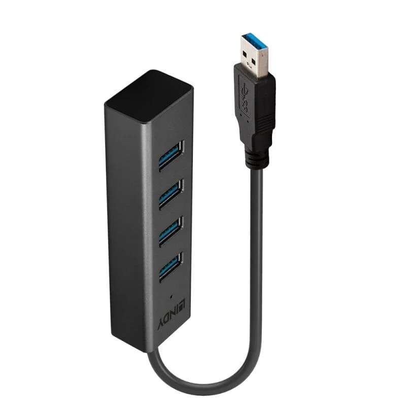 LINDY LIN-43324 4 Port USB 3.0 Hub, 30cm Sabit USB Tip A Kablolu 4 Port USB 3.0 Hub with 30cm fixed USB Type A Cable