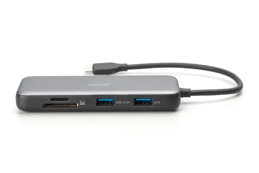 DIGITUS DA-70915 8-port USB-C Docking Station 2 x HDMI 3 x USB 3.0 1 x RJ45 1 x SD 1 x MicroSD 1 x USB-C PD alternatif görünüm