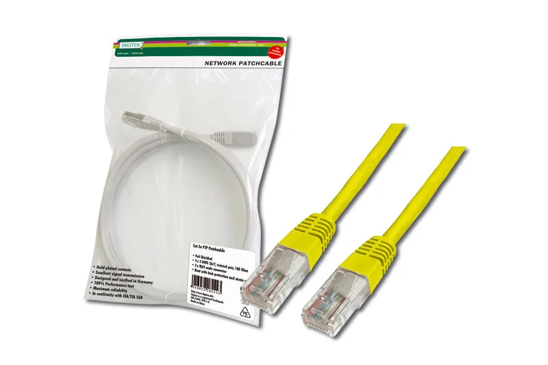 DIGITUS DK-1511-100/Y Patch Kablo, UTP, CAT. 5E, 10 metre, AWG 26/7, Sarı Renk, 3P sertifika