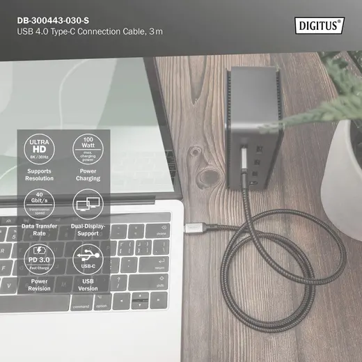 DIGITUS DB-300443-010-S USB 4.0 Tip C Bağlantı Kablosu görseli 5