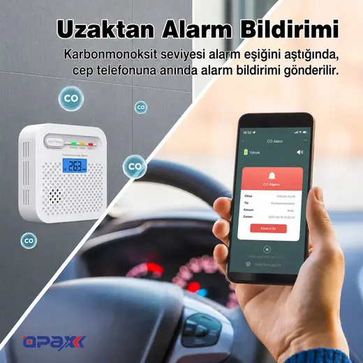 OPAX Y100A-AA-W WiFi Karbonmonoksit Dedektörü ve CO Alarmı görseli 6