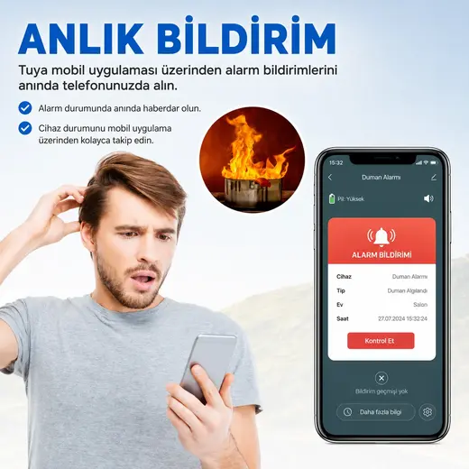 OPAX S100A-AA-W WiFi Kablosuz Duman Dedektörü – RF Interlink Akıllı Fotoelektrik görseli 6