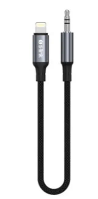 S-link Armor ML-01 1.2m Lightning to M AUX Örgülü Metal Başlıklı Siyah Ses Kablosu