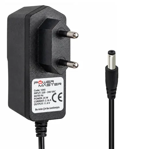 POWERMASTER PM-1045 11.6 VOLT - 2.16 AMPER 5.5*2.5 MM UÇLU PLASTİK KASA ADAPTÖR (VERIFONE YAZAR KASA POS CİHAZI)