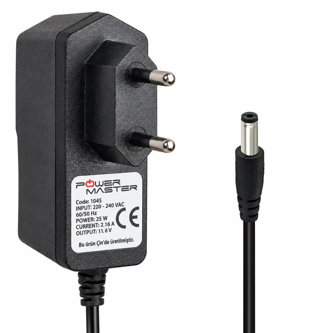 POWERMASTER PM-1045 11.6 VOLT - 2.16 AMPER 5.5*2.5 MM UÇLU PLASTİK KASA ADAPTÖR (VERIFONE YAZAR KASA POS CİHAZI)
