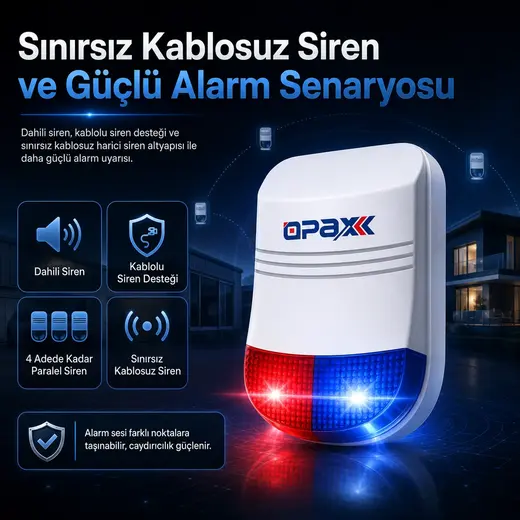 OPAX-2545 PSTN BGR-09 Kablosuz Sirenli Akülü Ev ve İşyeri Alarm Seti görseli 8