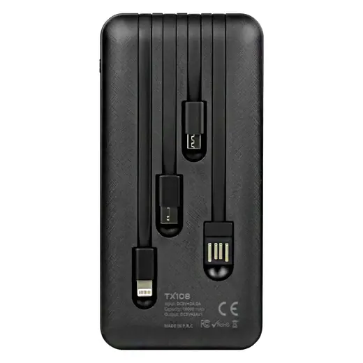 POWERWAY TX108 10000 MAH SİYAH GÖSTERGELİ EKSTRA KABLOLU 4 ÇIKIŞLI POWERBANK alternatif görünüm