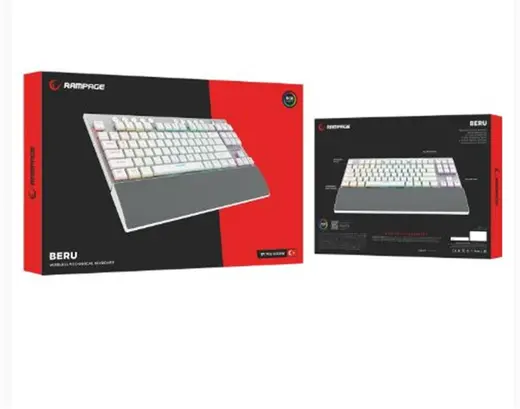 Rampage BERU Beyaz 2.4G + BT Wireless RED SWITCH Mekanik Gaming Oyuncu Klavye Slim RGB alternatif görünüm