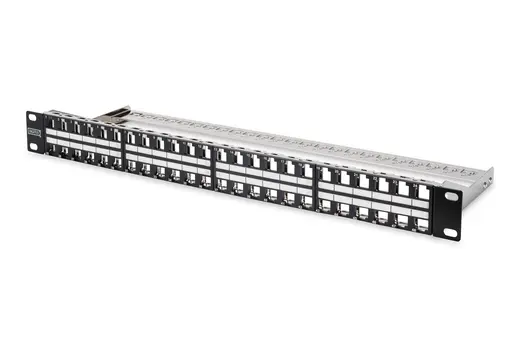 DIGITUS DN-91424 48 Port Boş Patch Panel, Zırhlı Keystone Jack Takılabilir, 1U Yüksekliğinde, siyah RAL 9005 renk
