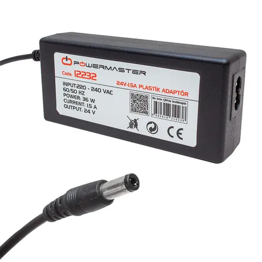 POWERMASTER PM-12232 24 VOLT - 1.5 AMPER 5.5*2.5 MM UÇLU PLASTİK KASA MASAÜSTÜ ADAPTÖR alternatif görünüm