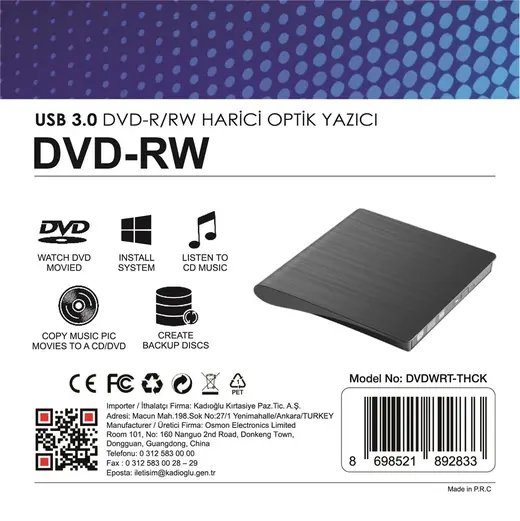 Elba DVDWRT-THCK Harici Dvdrw Thick, Siyah Dvd Yazıcı Writer alternatif görünüm