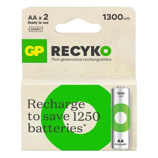 GP RECYKO 1300 MAH Nİ-MH 1.2 VOLT AA KALEM ŞARJLI PİL 2Lİ PAKET GP130AAHCE-2EB2 (GPRHC132E000) alternatif görünüm