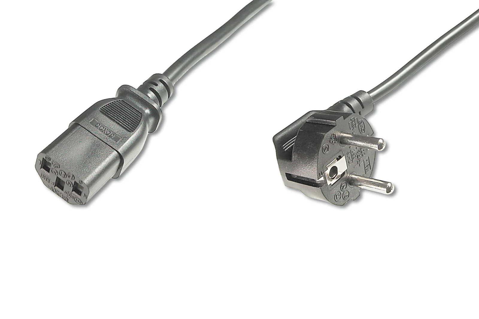 DIGITUS AK-440100-050-S Güç Kablosu, C13 dişi - CEE 7/7 (Tip-F) erkek 90 derece, 5 metre, H05VV-F3G 1.0qmm, siyah renk