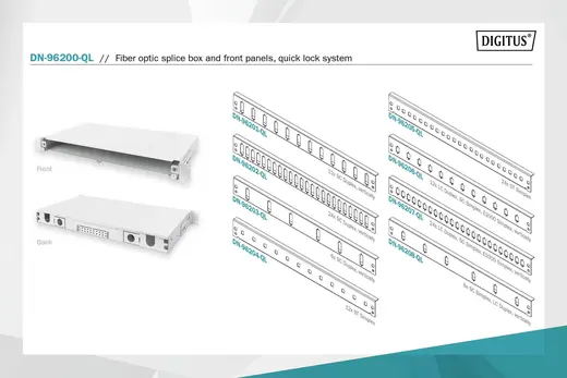 DIGITUS DN-96200-QL Sürgülü Boş Fiber Optik Sonlandırma Kutusu, Kilit Mekanizmalı, 1U, Ön Panel Haricen Temin Edilir görseli 6