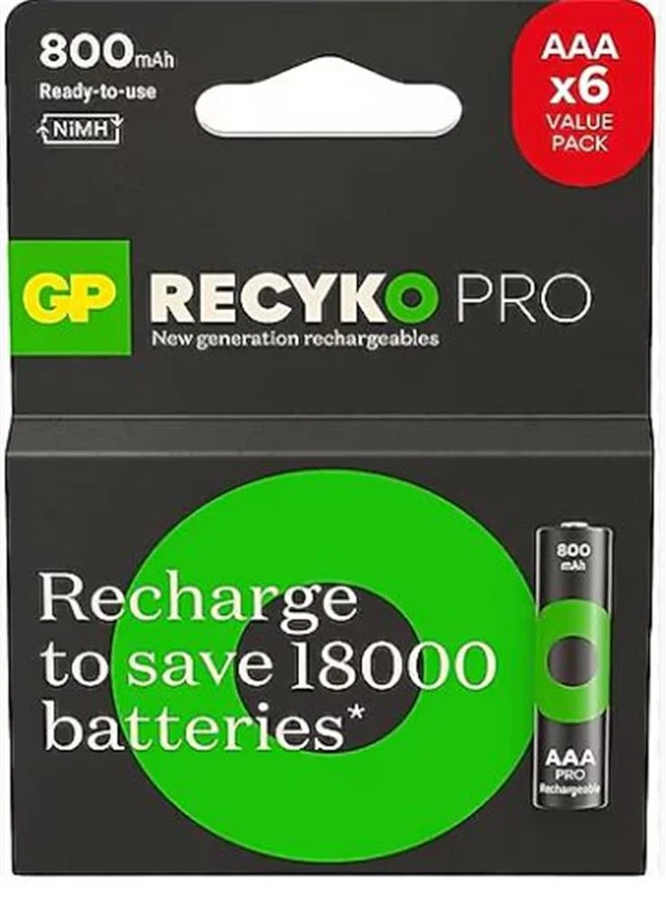 Gp AAA 850 mAh Şarjlı İnce Kalem Pil 4+2'li Paket Recyko GPHCH83BOK