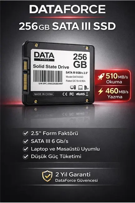 Data Force Hdd Ssd 256Gb 510-460Mbs 2.5 Sata3 SSD Harddisk görseli 2