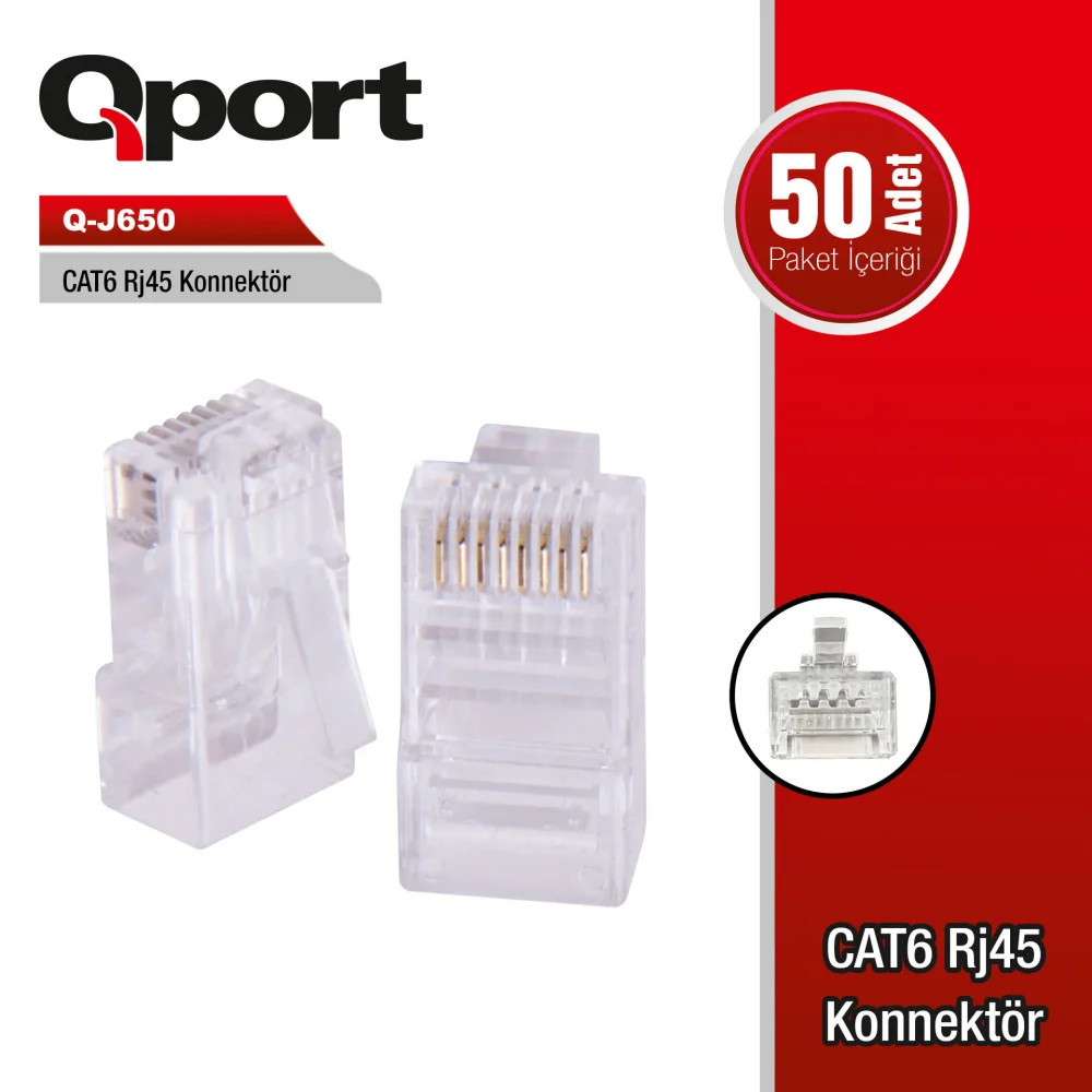 Qport Q-J650 CAT6 RJ-45 Konnektör (50"li Paket)