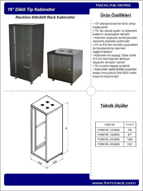 FORMRACK F-NET-32U6060 19" NETLINE - 32U 600x600 Netline Kabinet alternatif görünüm