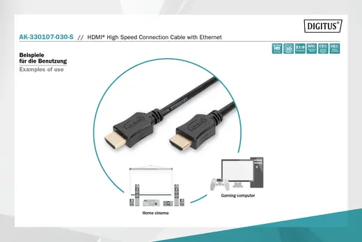 DIGITUS AK-330107-030-S HDMI High Speed with Ethernet Bağlantı Kablosu (HDMI 1.4), 2160p, 4K Ultra HD, 3D görseli 5