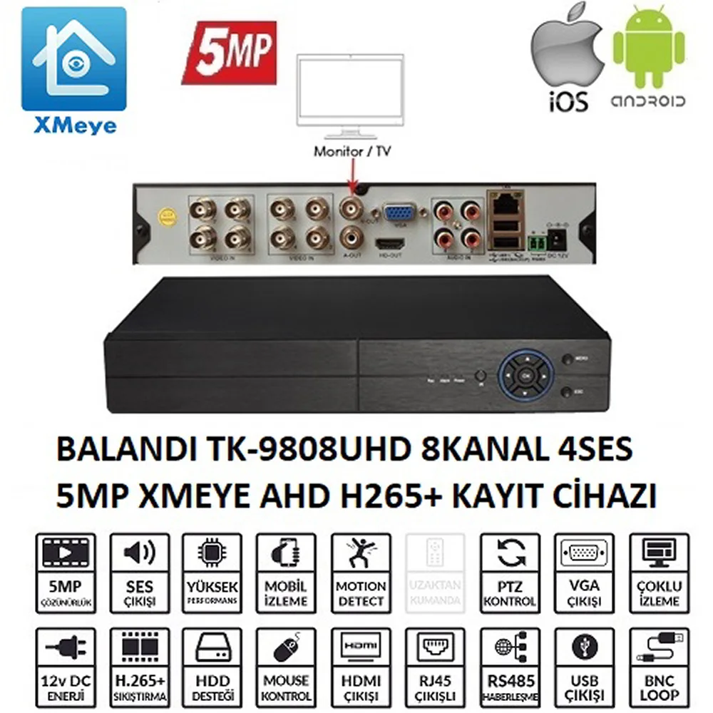 Balandi TK-9808UHD 8CH 4Ses 1Disk 5MP Xmeye H265+