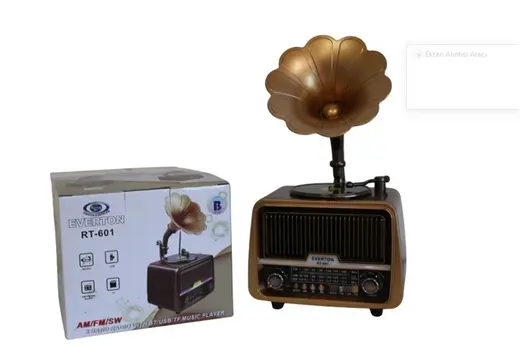 Everton Rt-601 Gramafonlu Bluetooth Fm-Usb-Tf-Aux Şarjlı Nostaljik Radyo alternatif görünüm