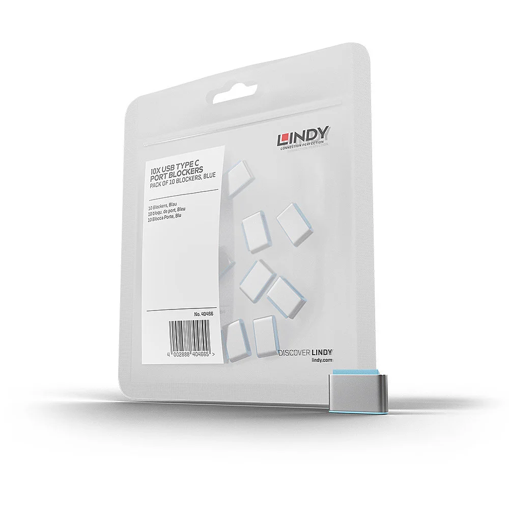 LINDY LIN-40466 USB Type C Port Blockers (Without Key) - Pack of 10, Blue