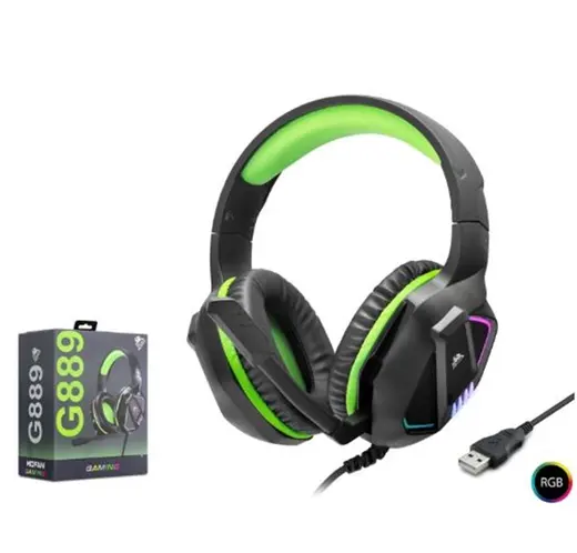 MOFAN G889 USB RGB Over-Ear Mikrofonlu Gaming Kulaklık Siyah Yeşil