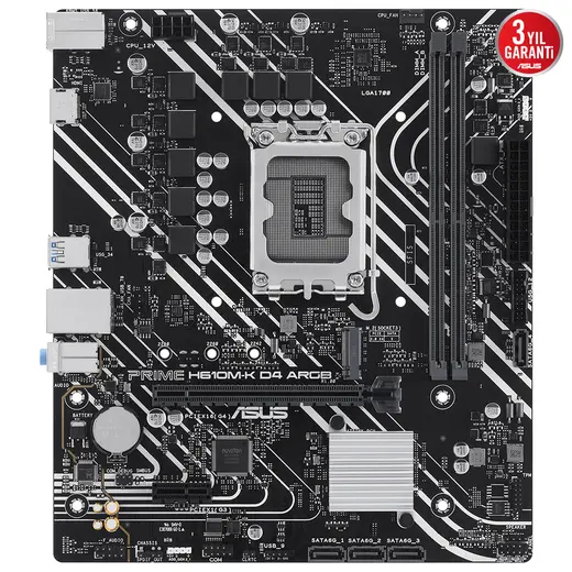Asus PRIME H610M-K D4 ARGB Intel 1700p DDR4 3200 DP HDMI M2 USB3.2 mATX görseli 3