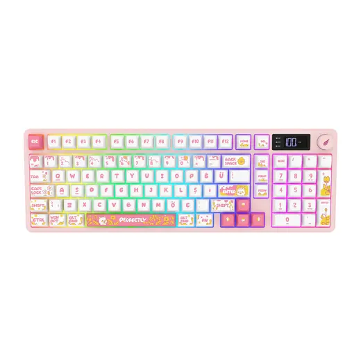 HAWK GAMING HK258 MEMBRANE LCD RGB KABLOSUZ/BLUETOOTH TURKCE KLAVYE BEYAZ/PEMBE