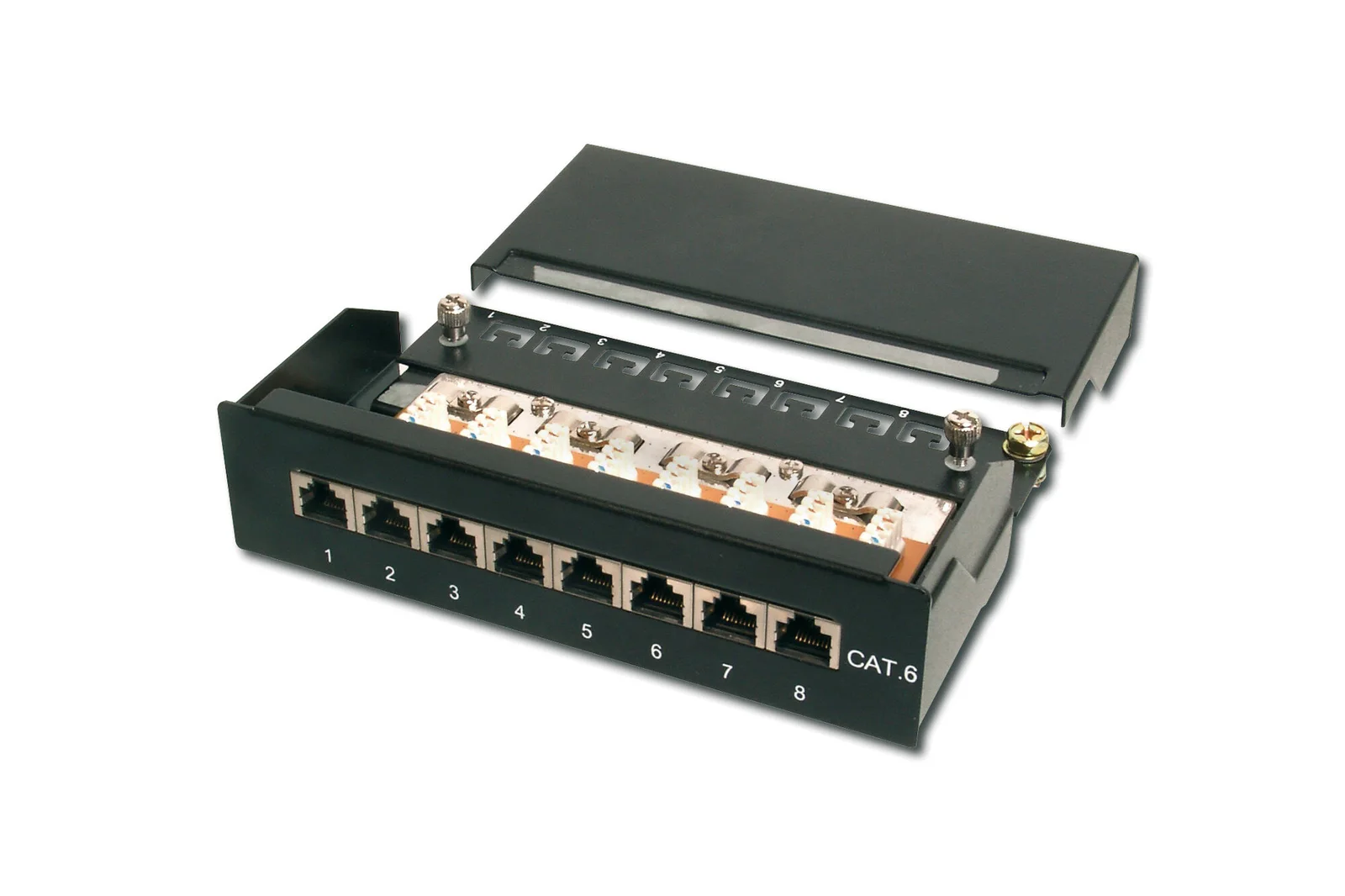 DIGITUS DN-91608SD 8 Port CAT 6 Patch Panel, Class E, masaüstü tip, zırhlı, siyah renk