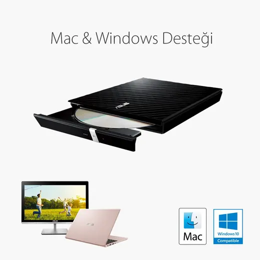 ASUS 8x SDRW-08D2S-U USB 2.0 Slim Harici DVD Yazıcı Siyah görseli 5