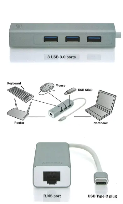 DIGITUS DA-70255 3 PORT USB TYPE C 3.0 HUB + ETHERNET PORT görseli 5