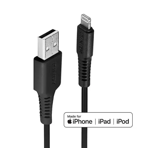 LINDY LIN-31322 3m USB to Lightning Cable, Black