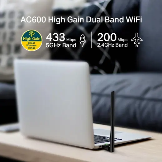 Tp-Link Archer T2U Plus 600 Mbps Antenli Yüksek Verimli Kablosuz USB Adaptör AC600 alternatif görünüm